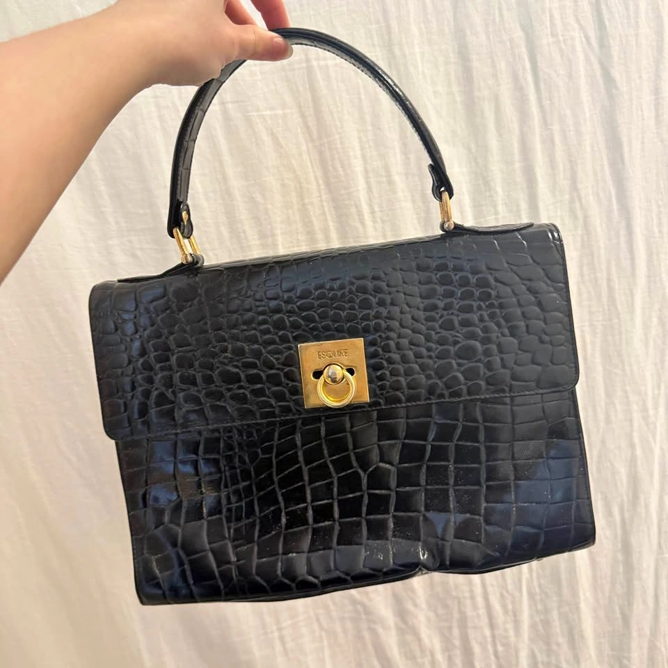 Esquire Black Crocodile Embossed Top Handle Handbag