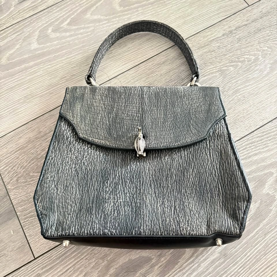 Dark Gray Textured Top Handle Handbag