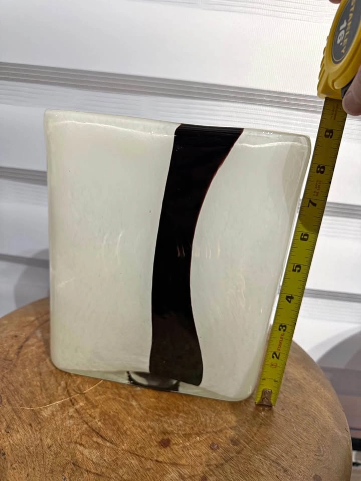 MCM White and Black Cased Glass Rectangular Vase