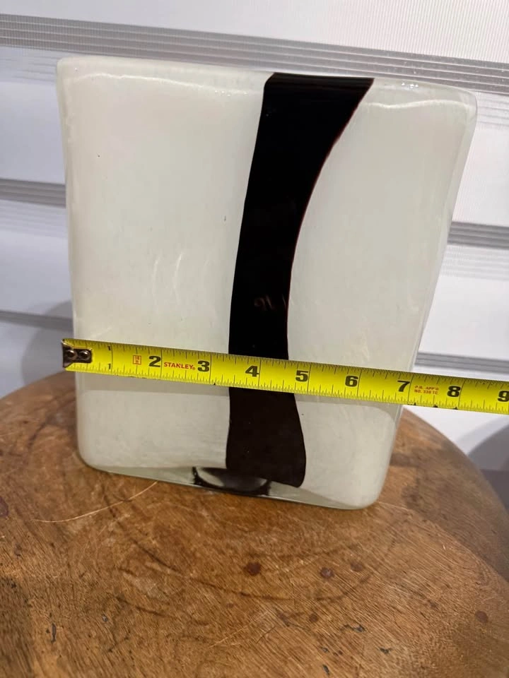 MCM White and Black Cased Glass Rectangular Vase - photo 2