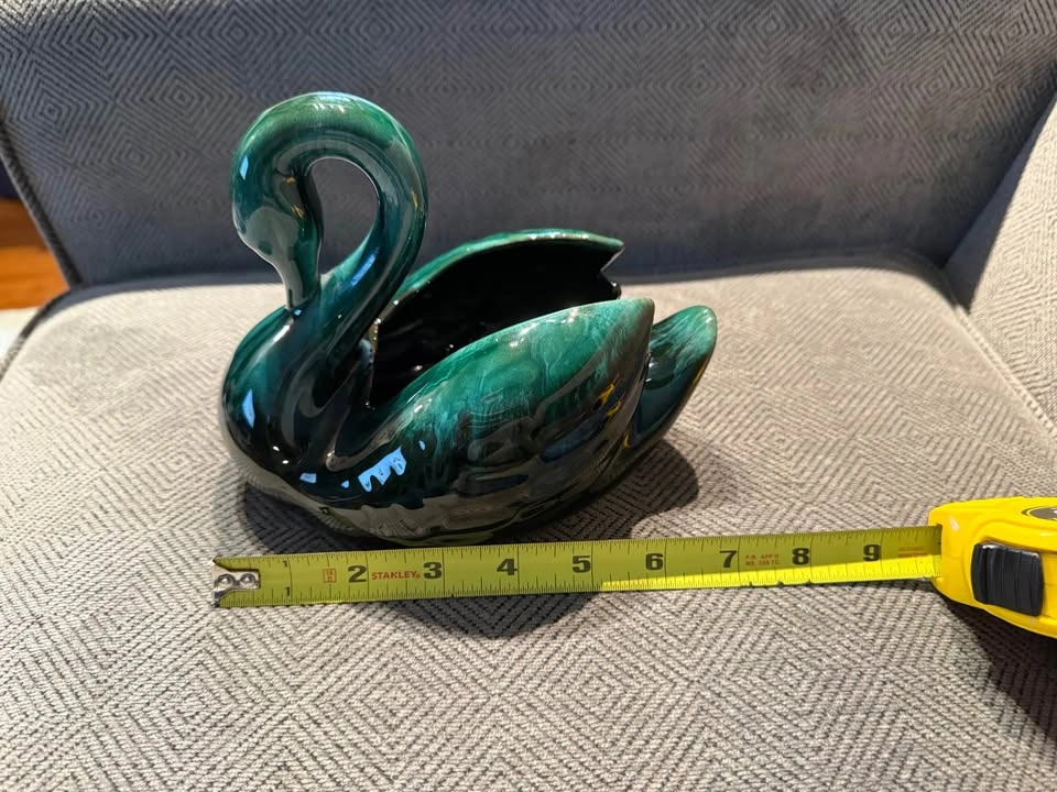 Vintage MCM Green Drip Glaze Ceramic Swan Planter - photo 2