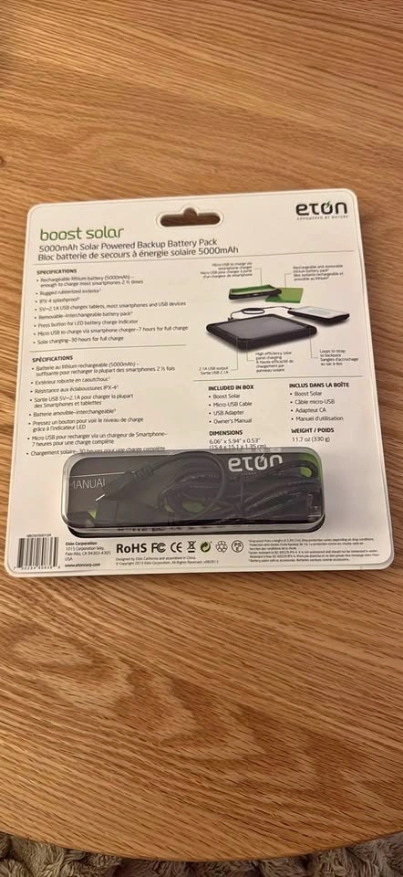 Eton Boost Solar 5000mAh Backup Battery Pack New