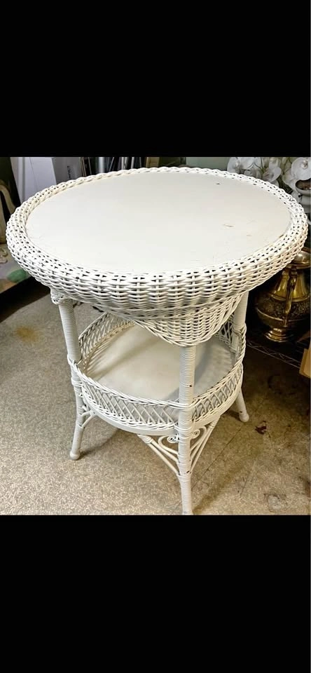 Woven White Wicker Side Table