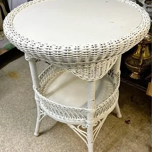 Woven White Wicker Side Table