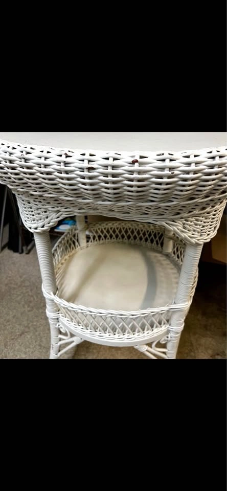 Woven White Wicker Side Table - photo 2