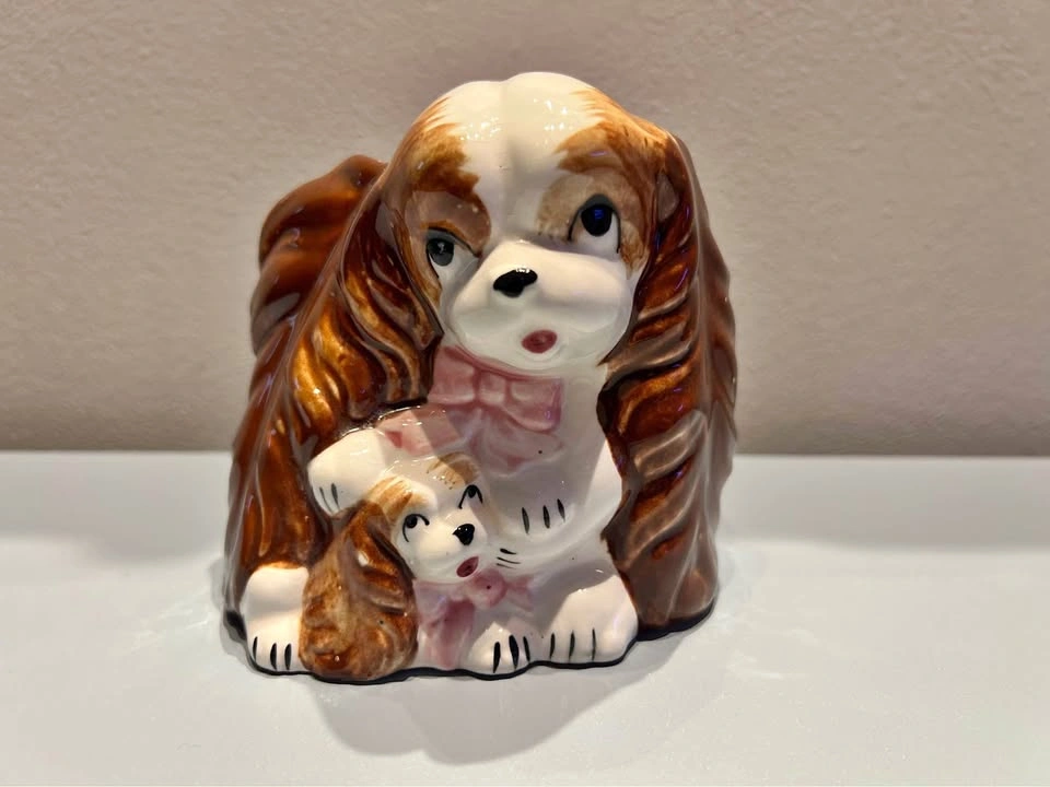 1950’s Cocker Spaniel Dog and Puppy Planter