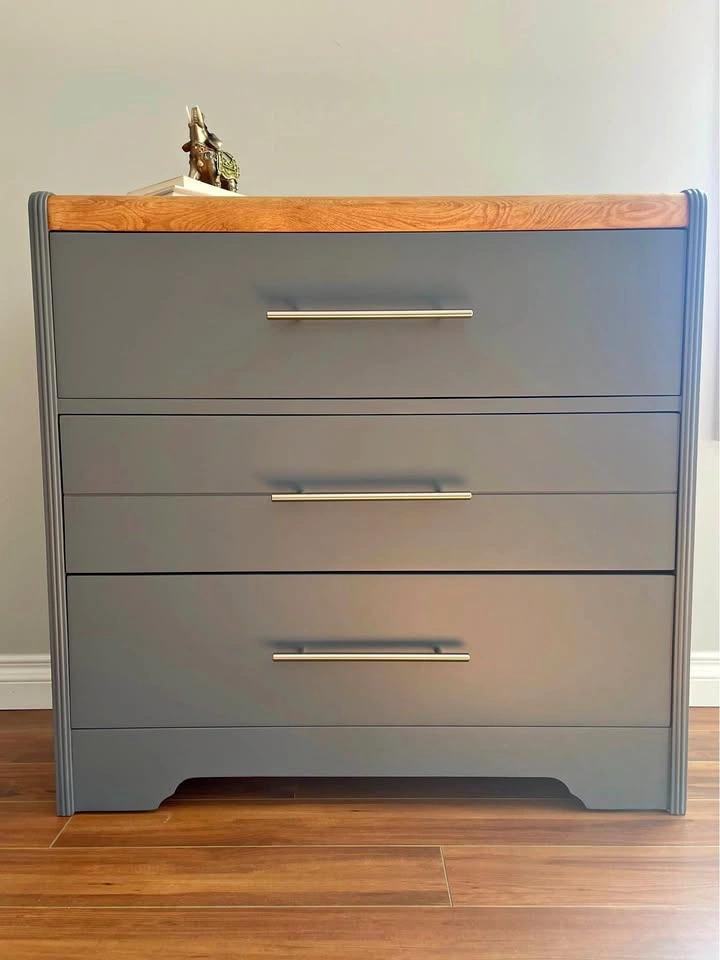 Modern Solid White Oak & Matte Grey 3-Drawer Dresser