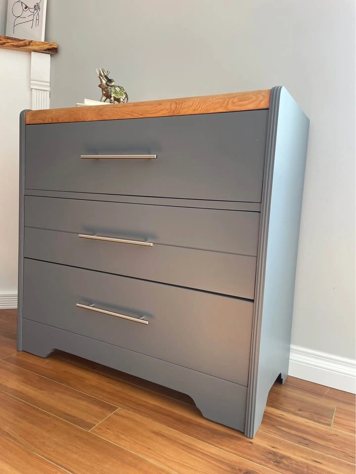Modern Solid White Oak & Matte Grey 3-Drawer Dresser - photo 3