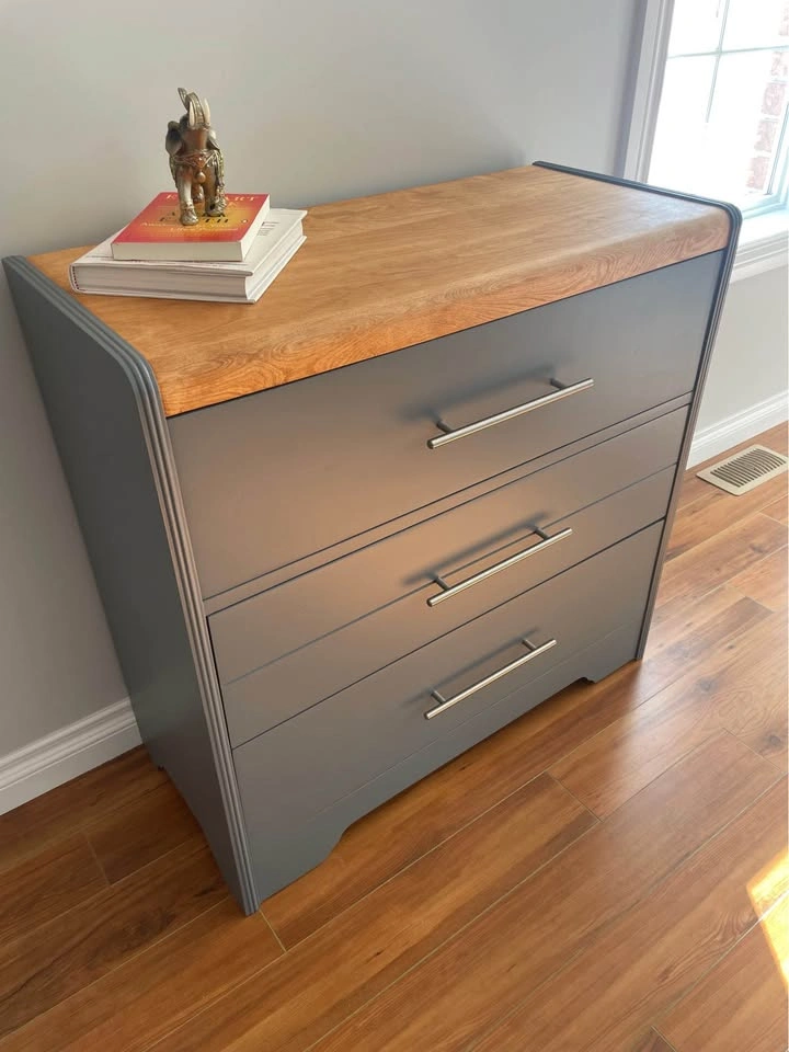Modern Solid White Oak & Matte Grey 3-Drawer Dresser - photo 4
