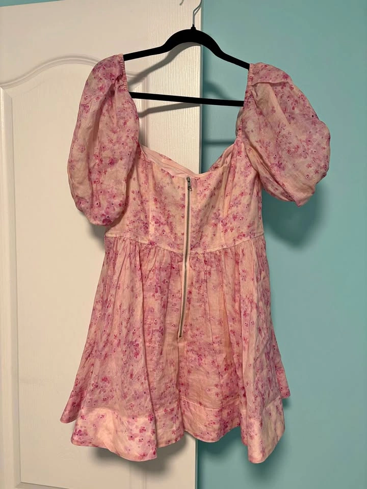 Bardot Pink Corset Floral Puff Sleeve Mini Dress US 8