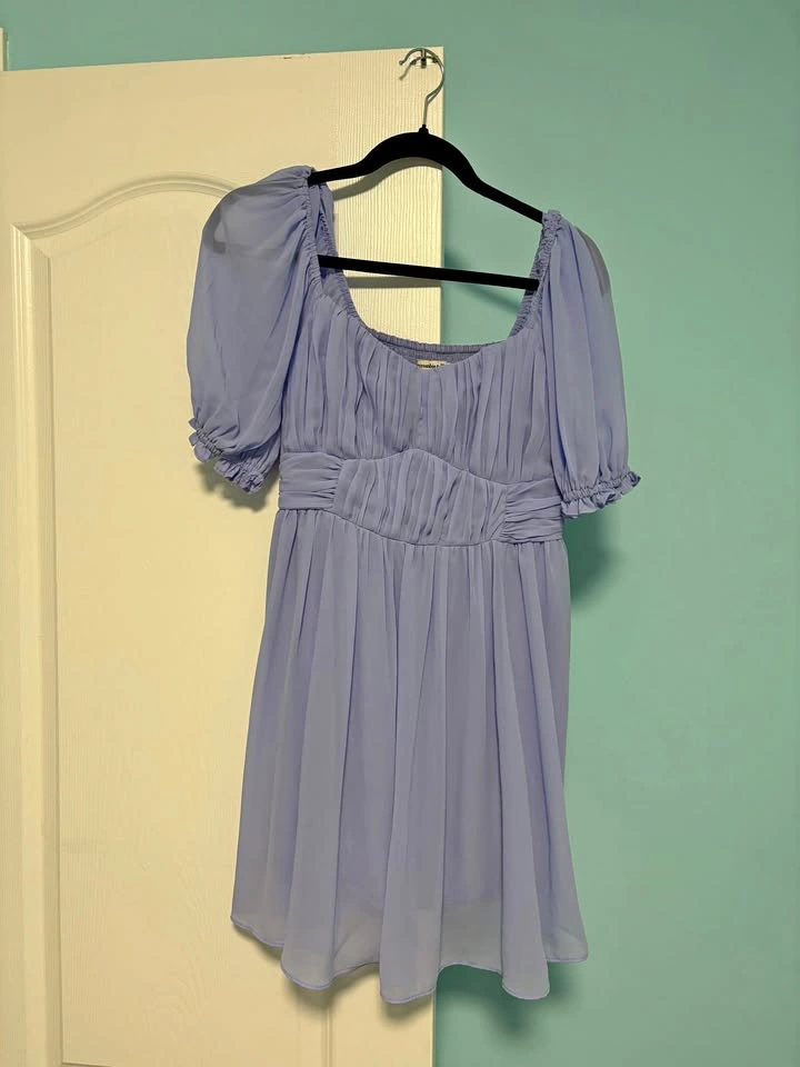 Abercrombie & Fitch Periwinkle Puff Sleeve Smocked Mini Dress