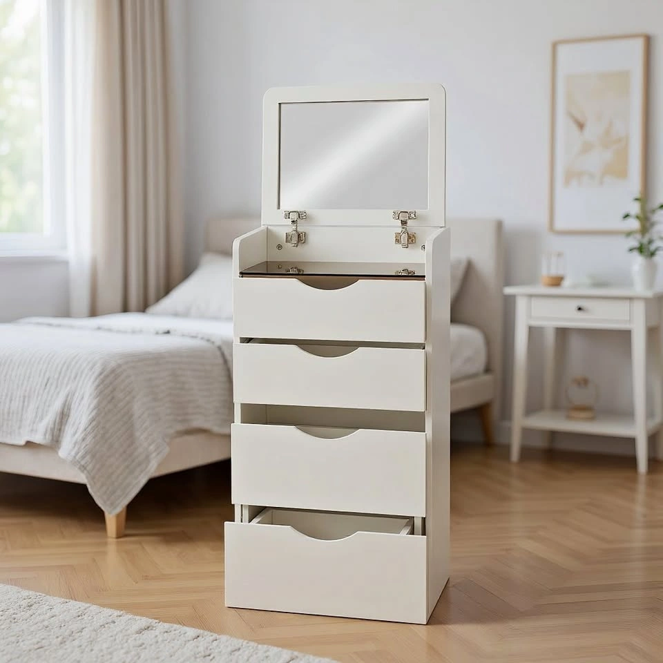 Compact Multi-Functional Flip-Up Dresser - White