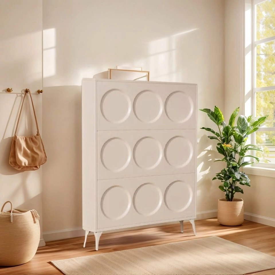 SOCE054 A2016 Elegant Cream Shoe Cabinet with 3 Flip-Front Doors