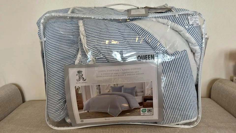 Rachel Ashwell Queen 3 Piece Blue Stripe Comforter Set