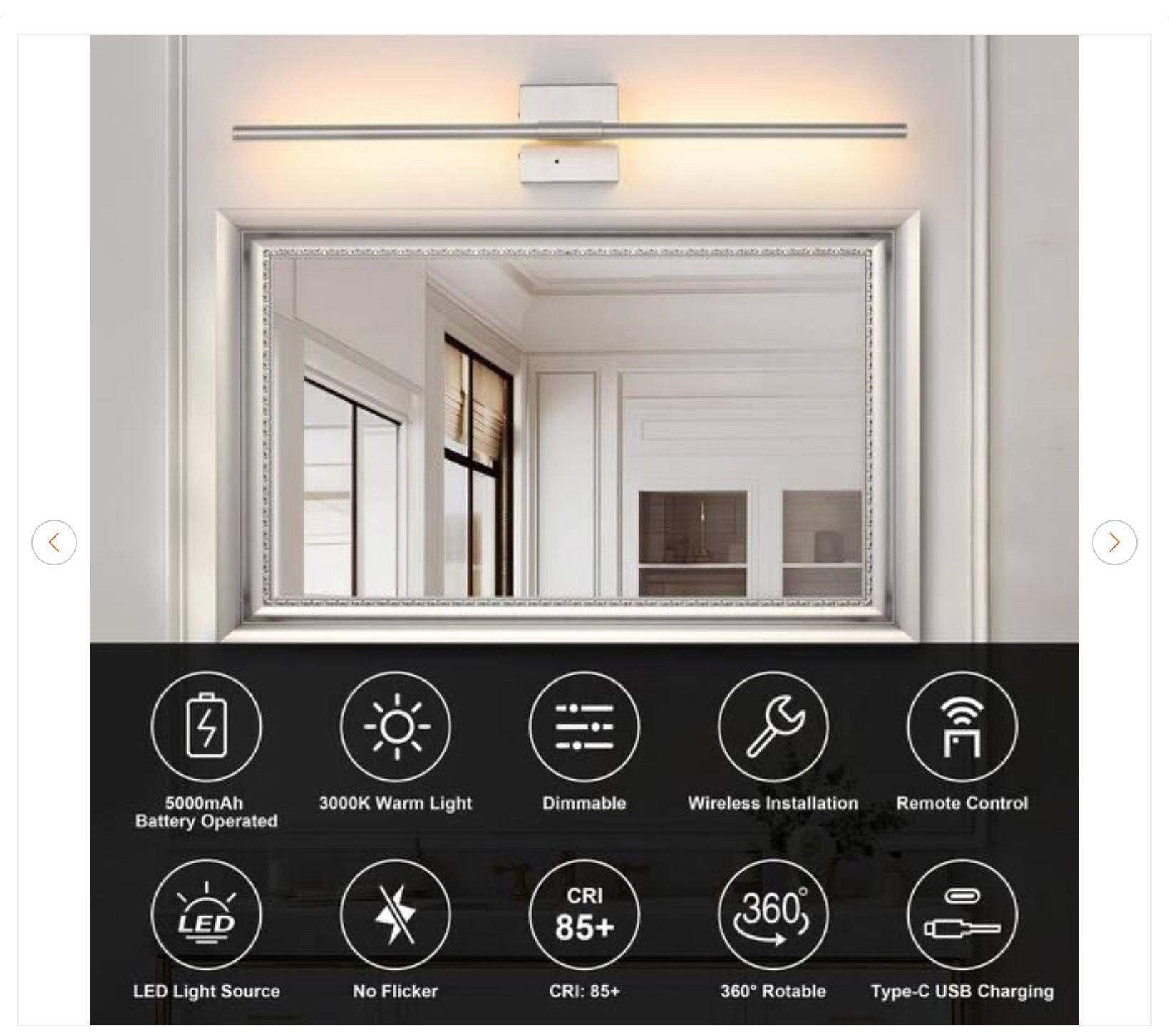 24 in. Brushed Nickel Sconce Set (2) - Rechargeable LED - photo 2