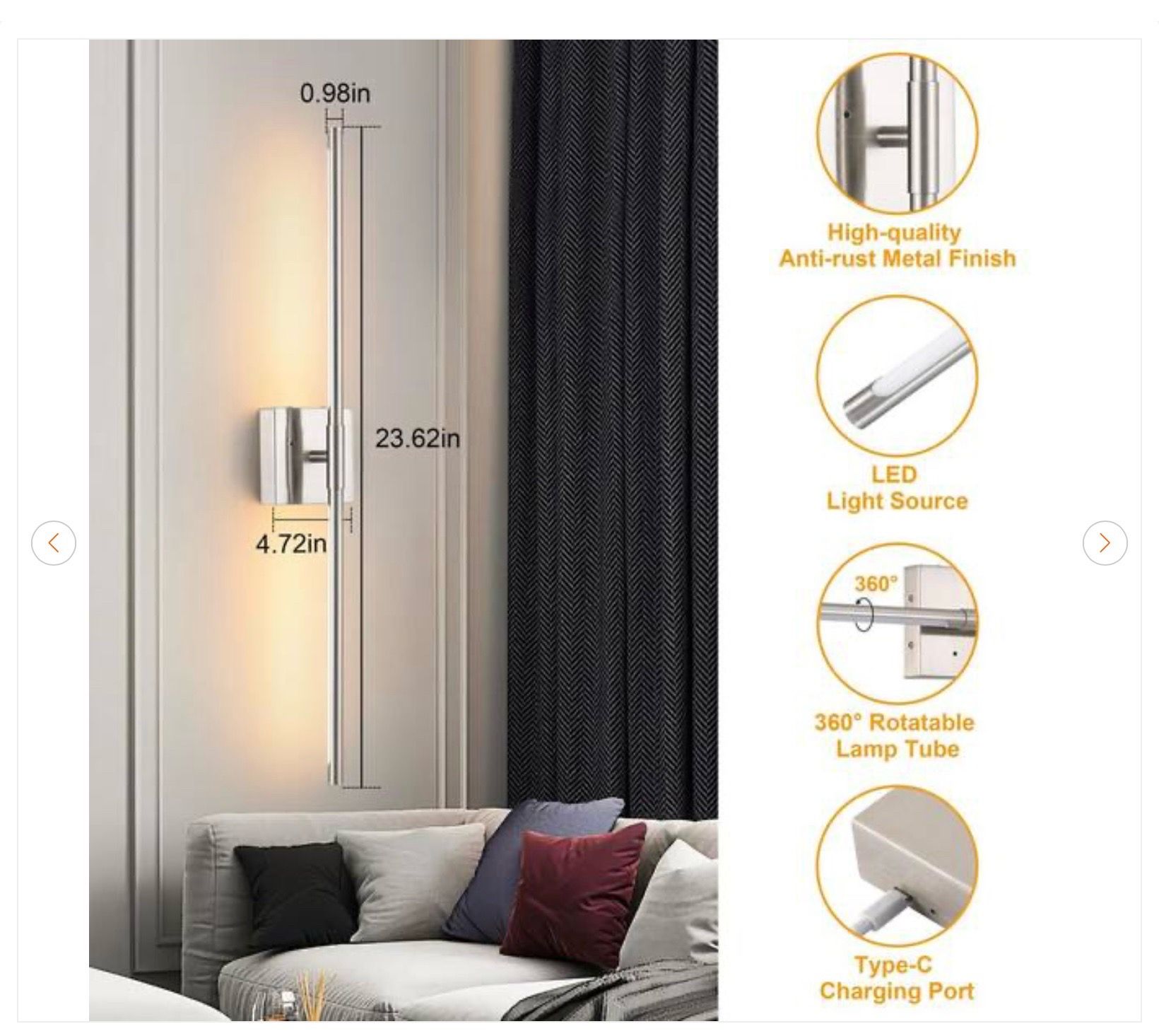 24 in. Brushed Nickel Sconce Set (2) - Rechargeable LED - photo 4