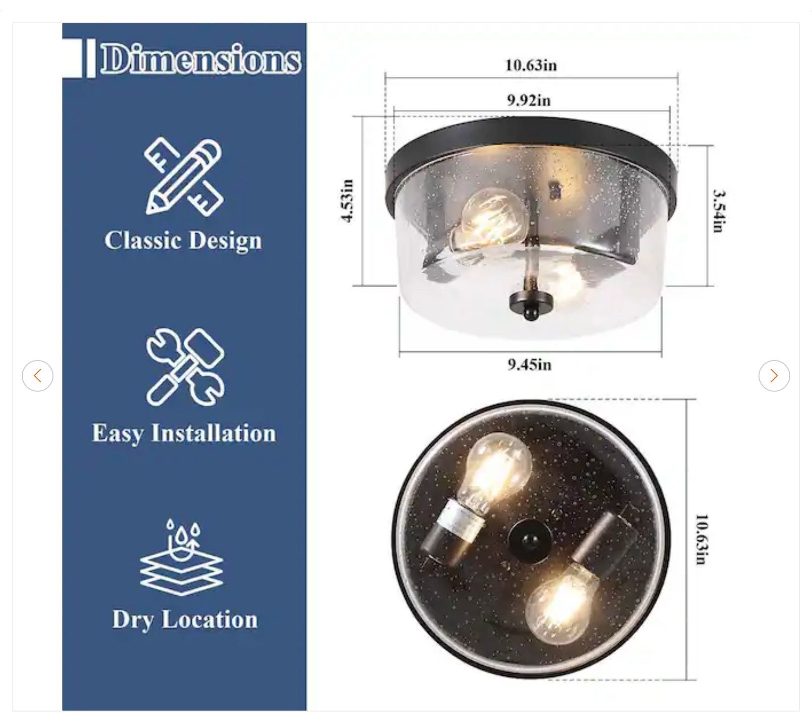 HKMGT 10.63 in. 2-Light Black Farmhouse Flush Mount - photo 3