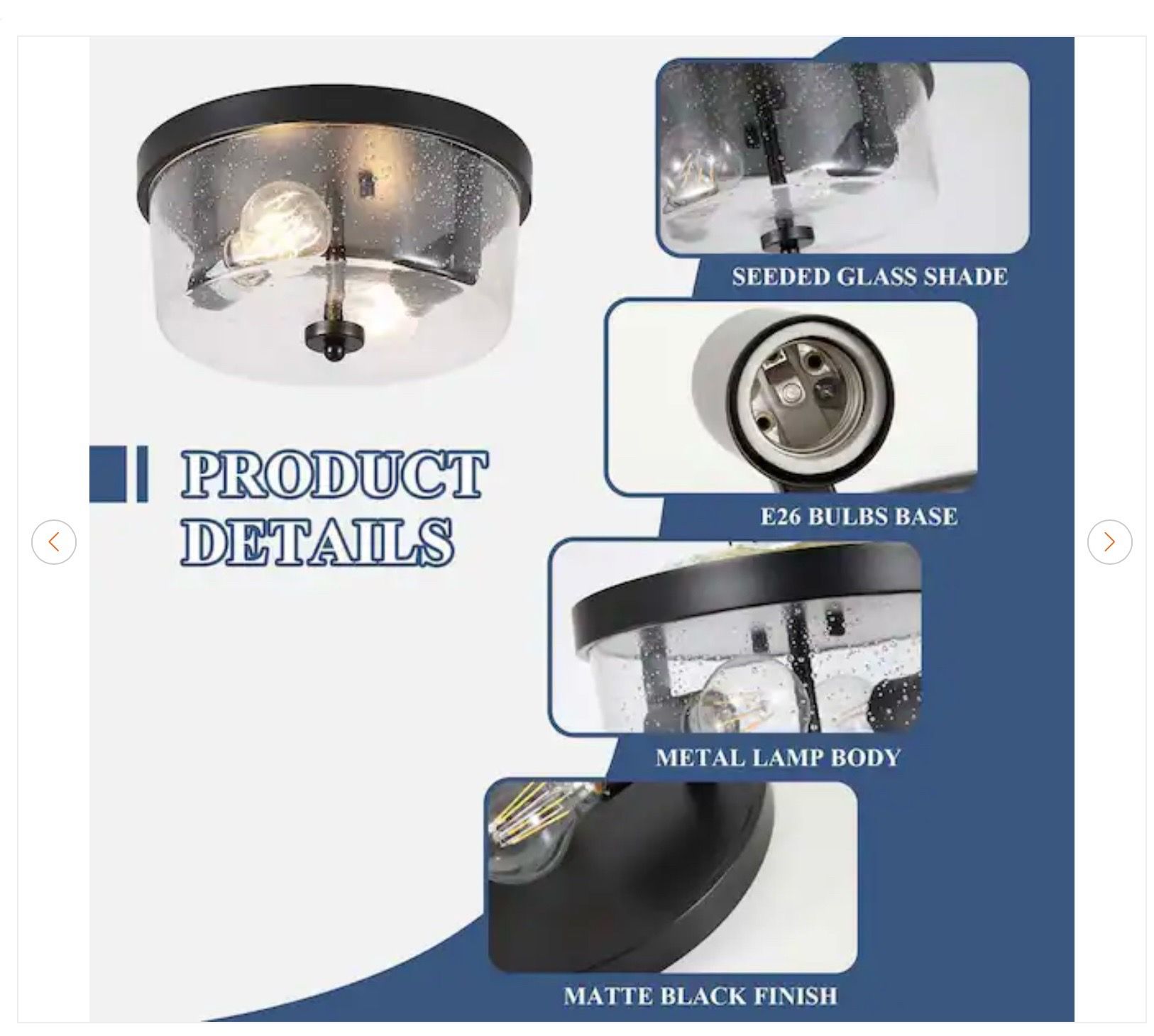 HKMGT 10.63 in. 2-Light Black Farmhouse Flush Mount - photo 4