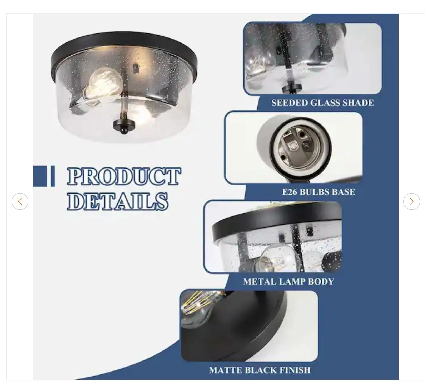 HKMGT 10.63 in. 2-Light Black Farmhouse Flush Mount - photo 4