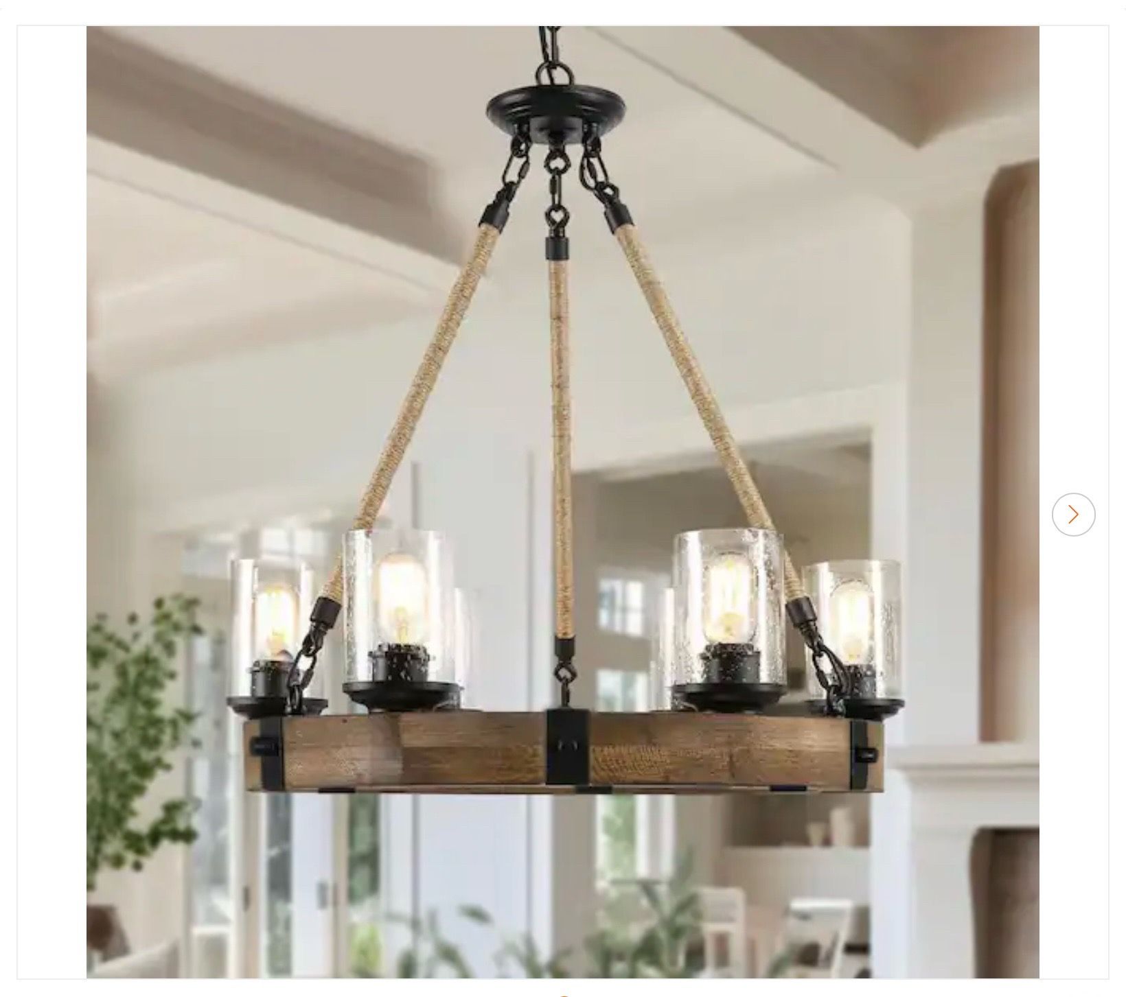 25 in. W Farmhouse Chandelier 6-Light Black Wagon Wheel Wood