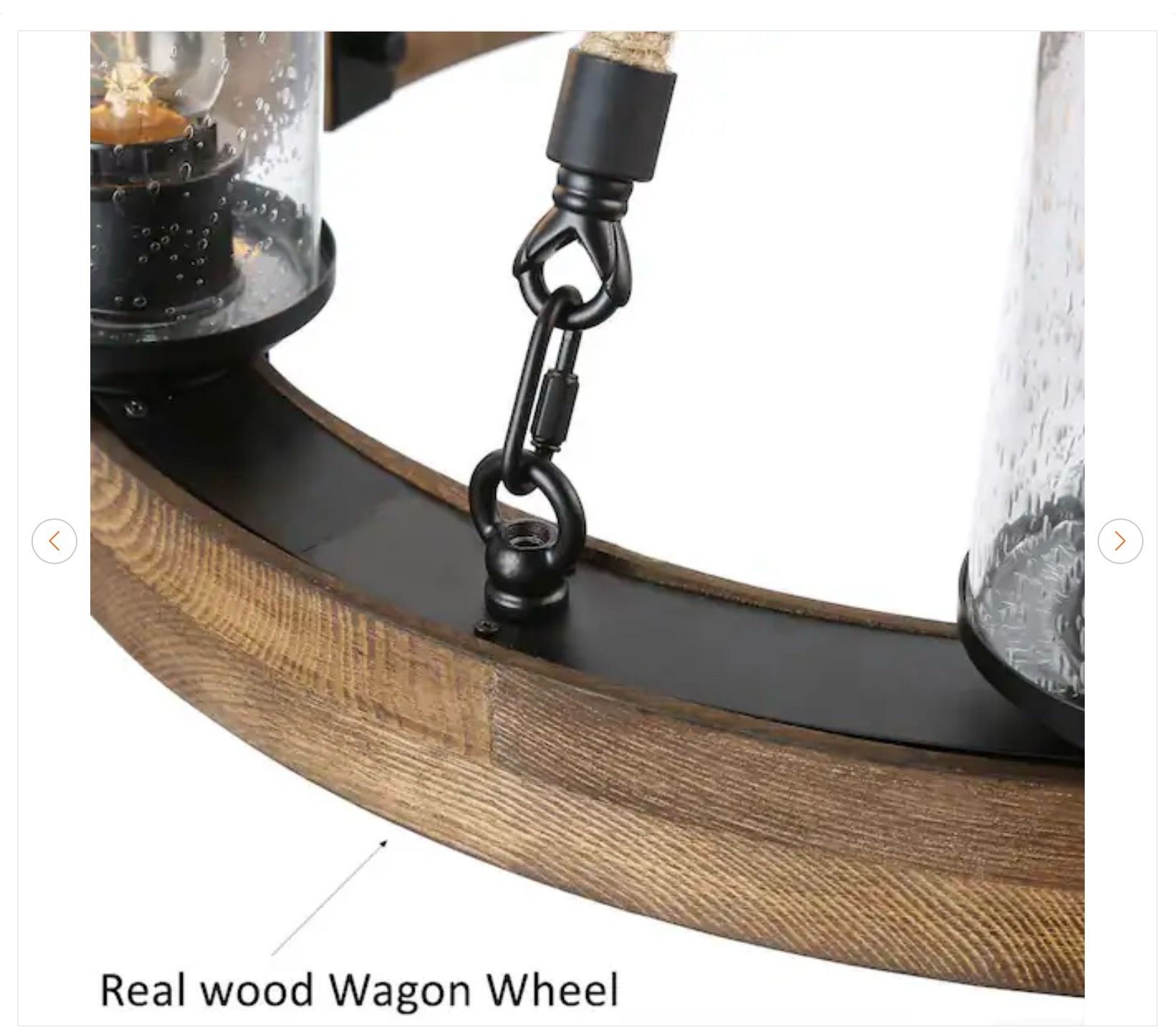 25 in. W Farmhouse Chandelier 6-Light Black Wagon Wheel Wood - photo 4