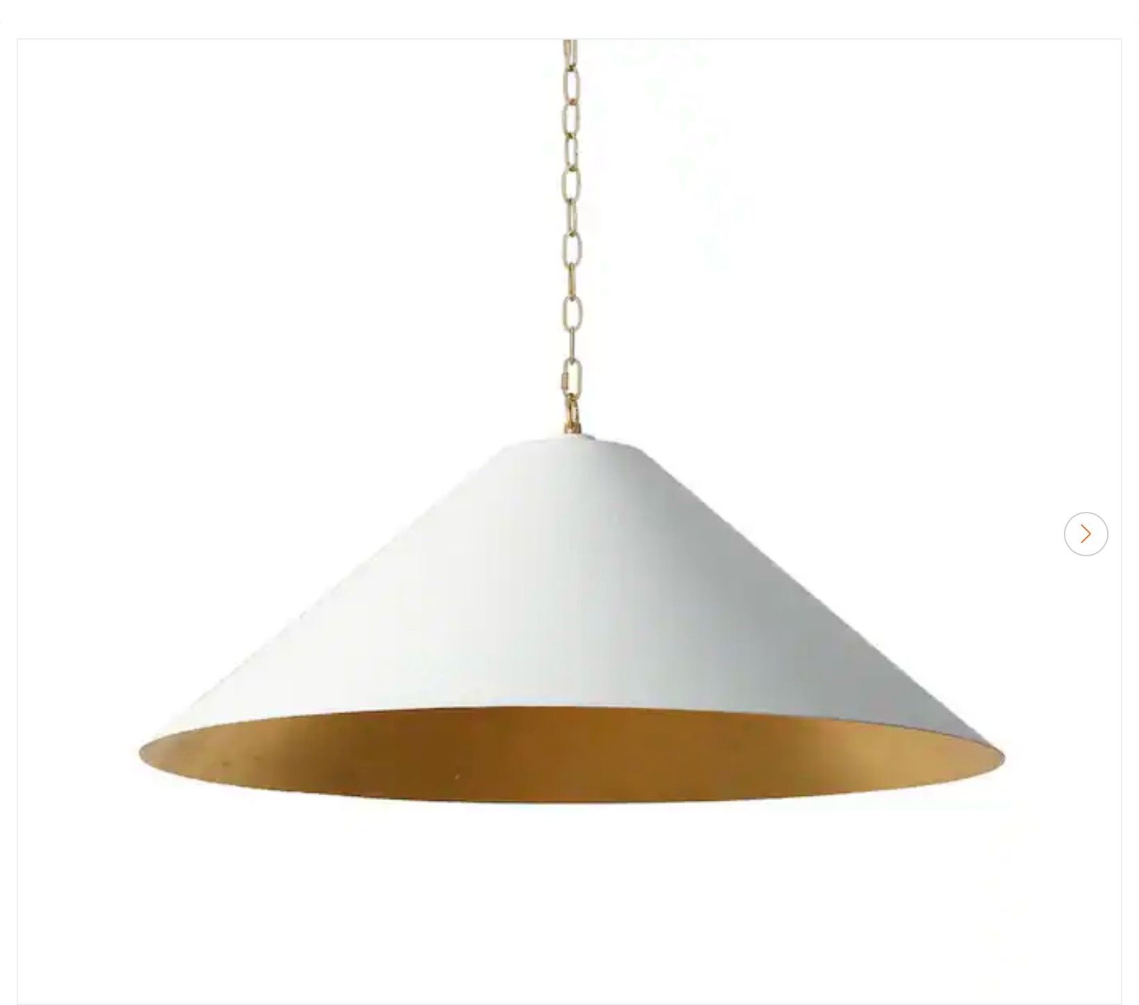 Mid-century Modern Gold Pendant Lamp w/ White Cone Shade