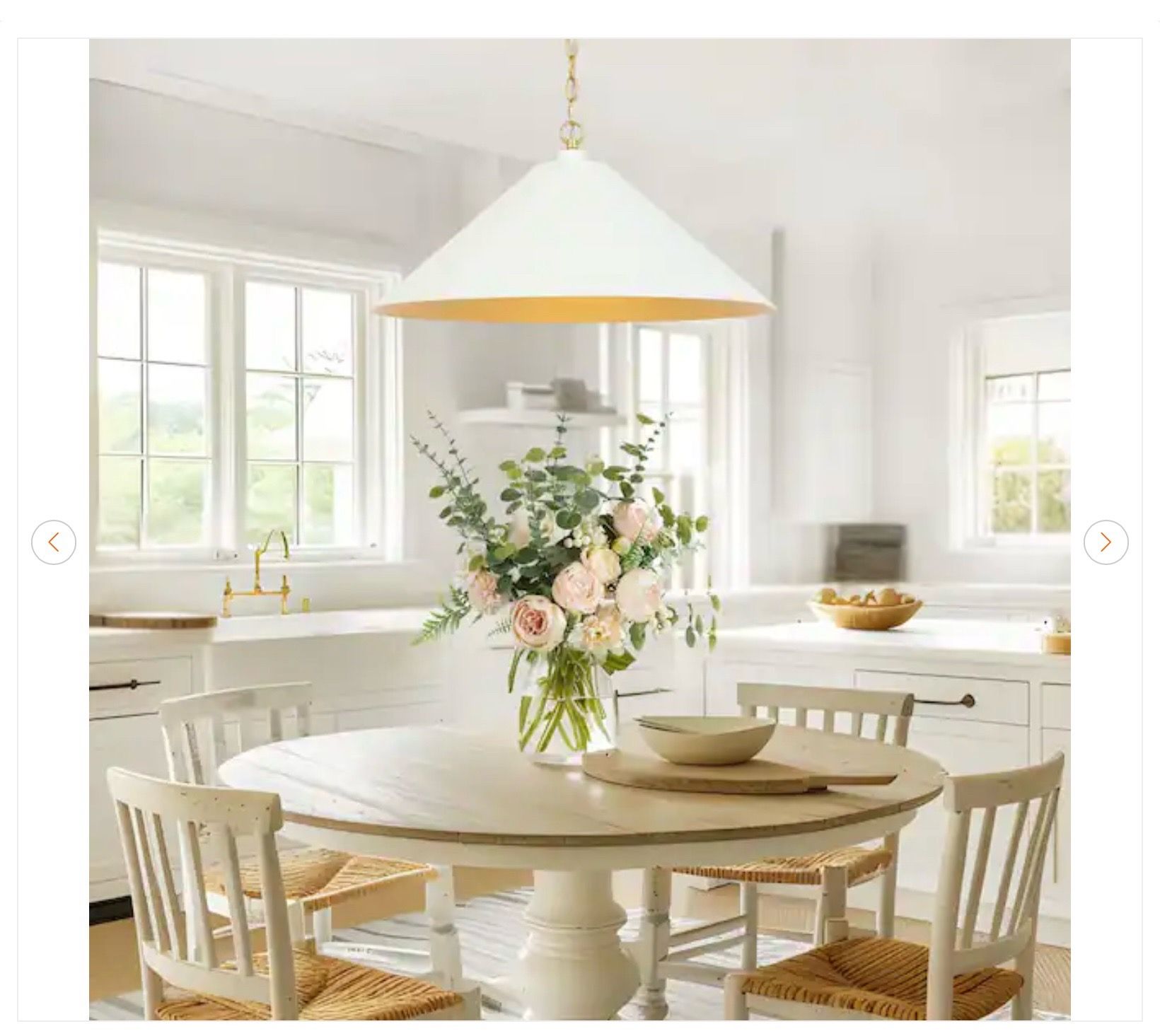 Mid-century Modern Gold Pendant Lamp w/ White Cone Shade - photo 2