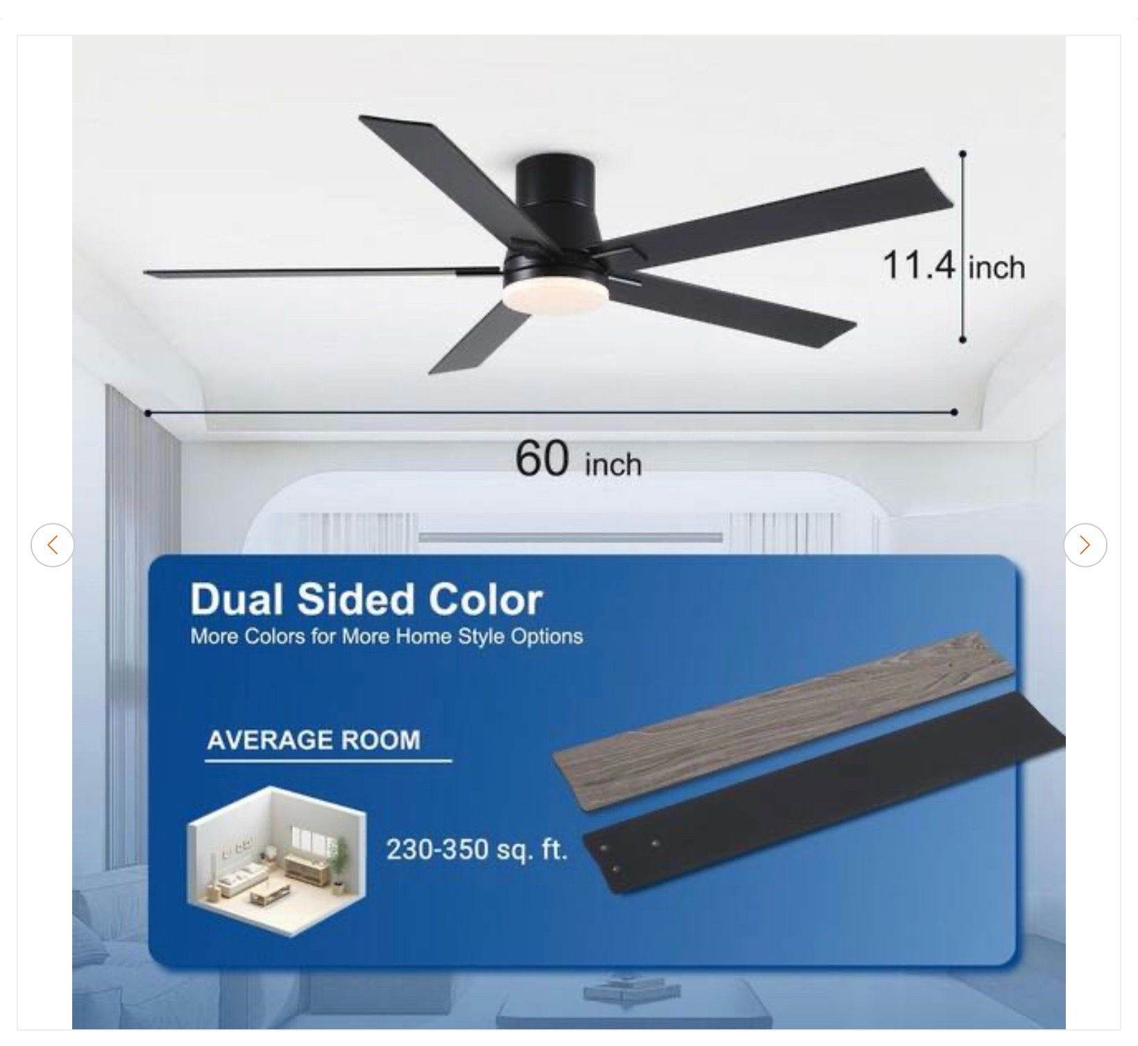 Stylish 60 in. Indoor Black Flush Mount Ceiling Fan with LED - photo 4
