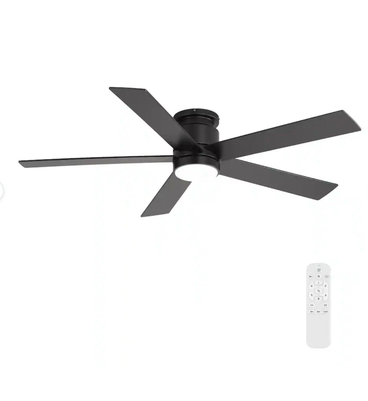 52" Black Flush Mount Low Profile Ceiling Fan w/ LED Light - photo 2