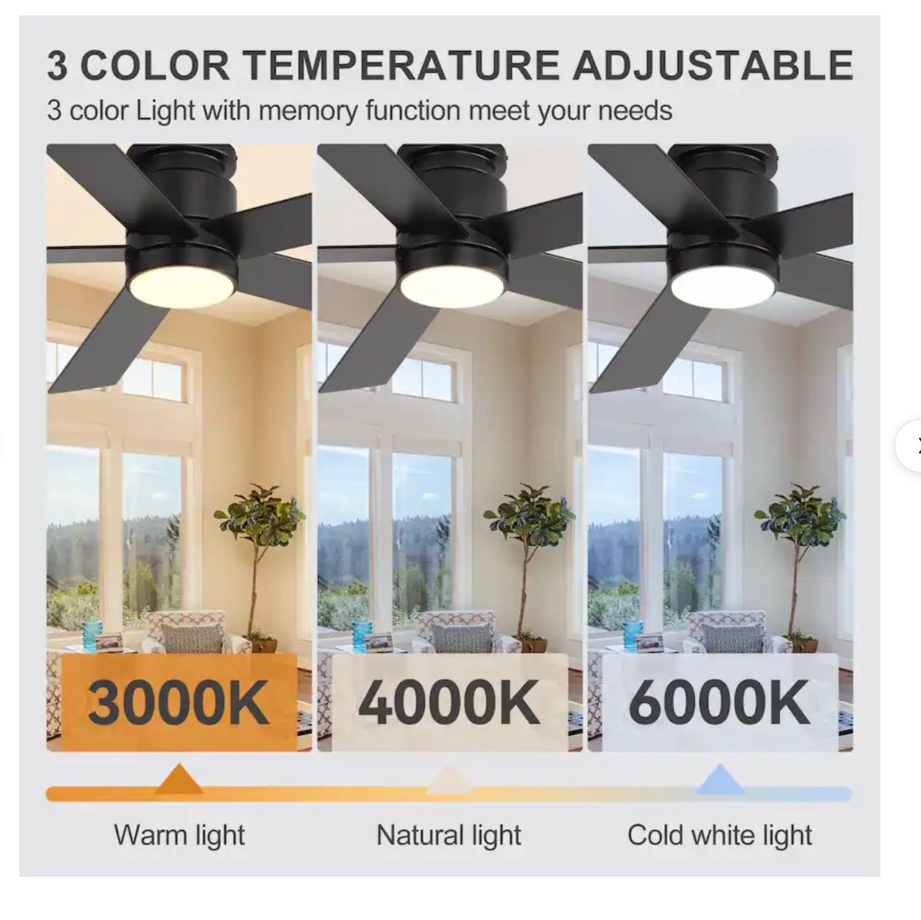 52" Black Flush Mount Low Profile Ceiling Fan w/ LED Light - photo 5