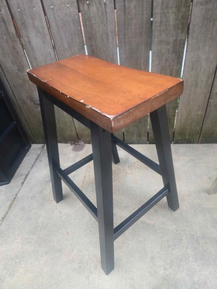 Wooden Bar Stool - Dark Base, Light Brown Seat - photo 2