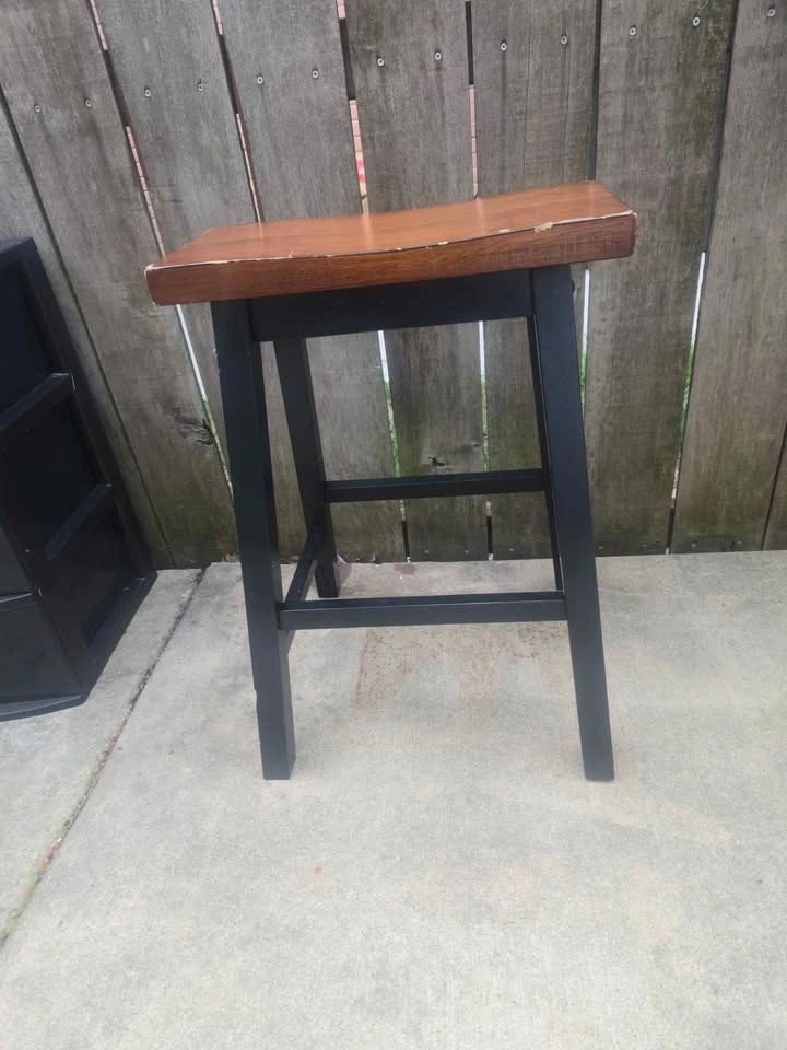 Wooden Bar Stool - Dark Base, Light Brown Seat - photo 3