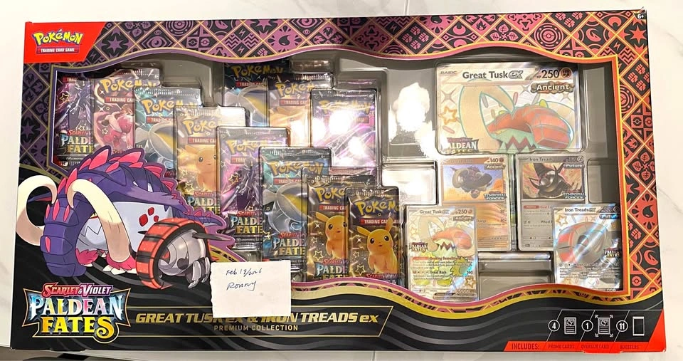 Paldean Fates Greater Tusk ex & Iron Treads ex Premium Collectio