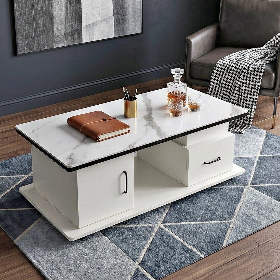 C2311 EDB040 Marble Look Modern Craftsman Coffee Table