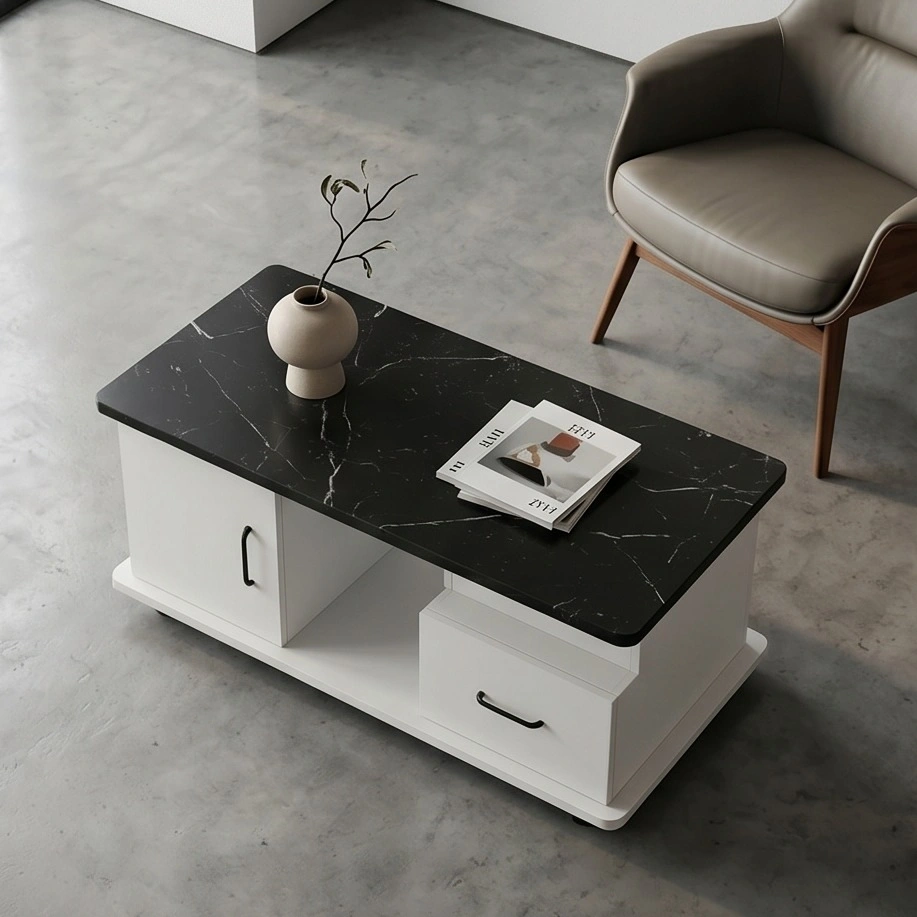 C2311 EDB040 Marble Look Modern Craftsman Coffee Table - photo 2