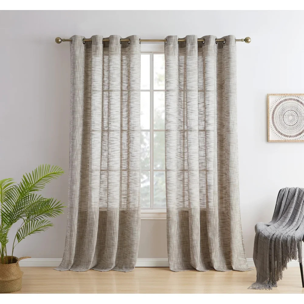Faux Linen Sheer Privacy Curtain Set (2) - Taupe 54x72