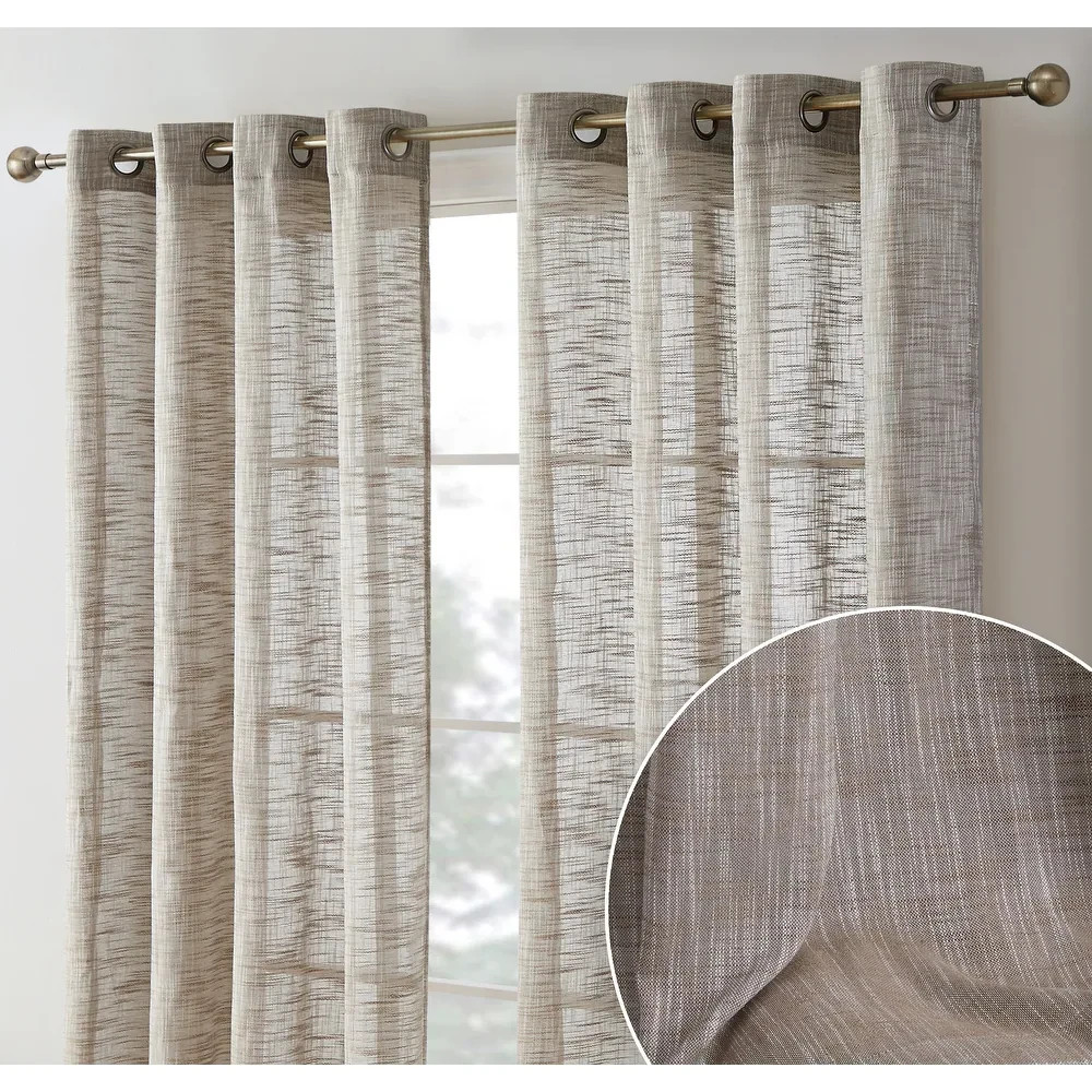 Faux Linen Sheer Curtains 54x84 Set of 2 - Taupe
