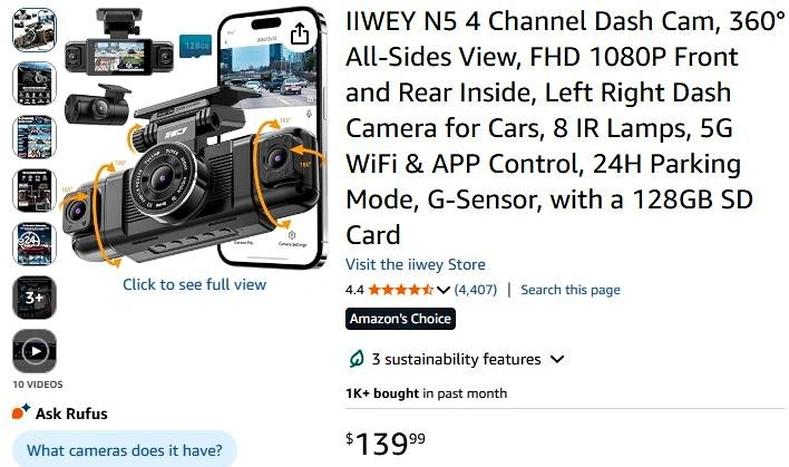 4 Channel Dash Cam w/ 128GB Card
