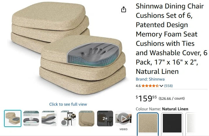 Shinnwa Dining Chair Cushions Set of 6 (New)