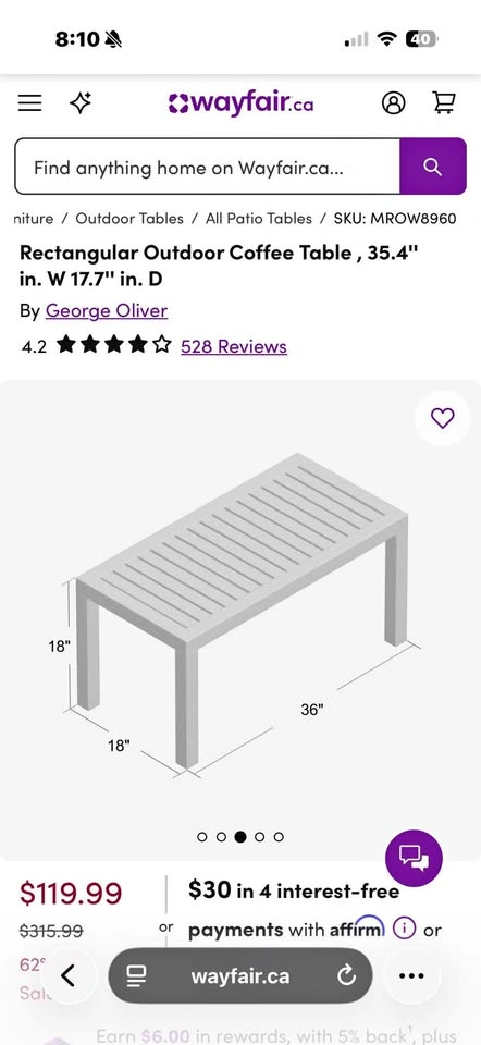 Wayfair Outdoor Coffee Table