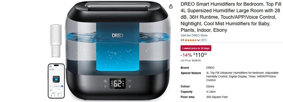 DREO Smart Humidifiers for Bedroom (New open Box)