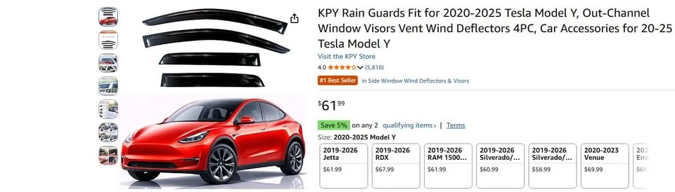 KPY Rain Guards for Tesla Model Y (2020-2025)