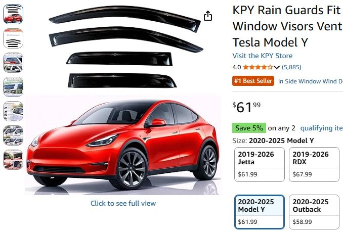 KPY Rain Guards for Tesla Model Y (2020-2025) - photo 2