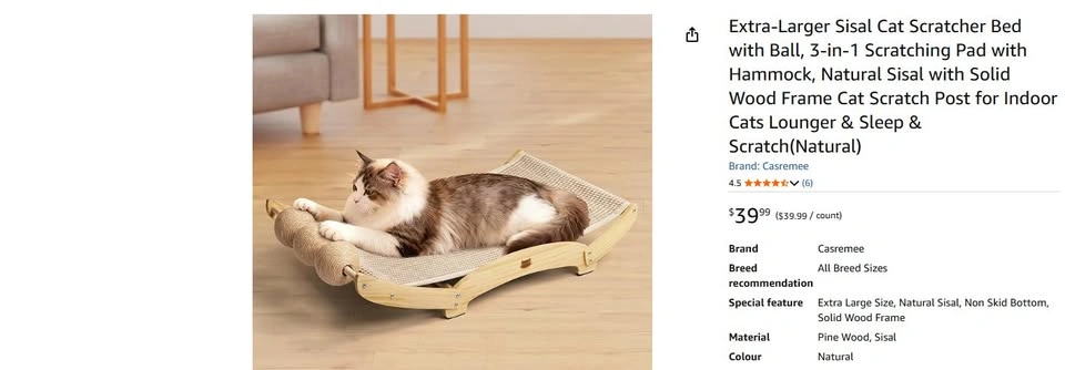 Sisal Cat Scratcher Bed with 3 Toy Balls (New Open Box)