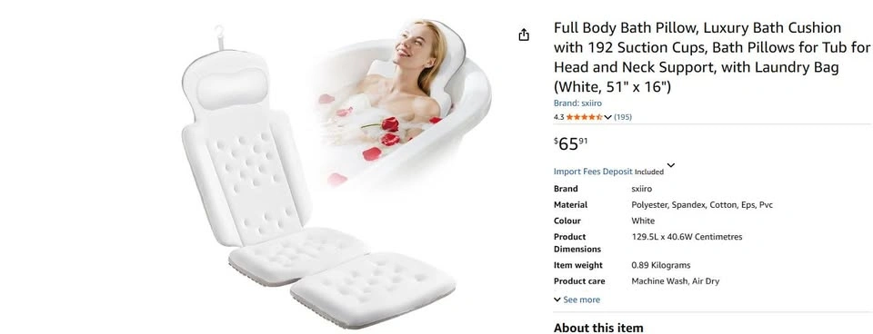 Full Body Bath Pillow - Luxury Bath Cushion (New Open Box)