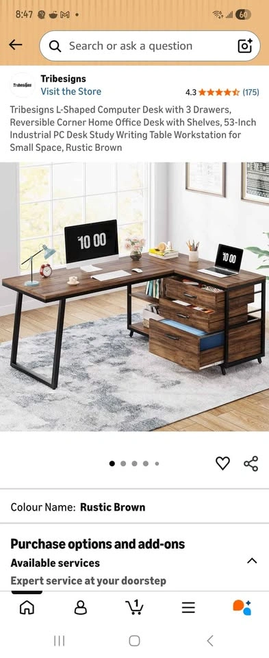 Tribesigns L-Shaped Computer Desk with 3 Drawers - photo 3