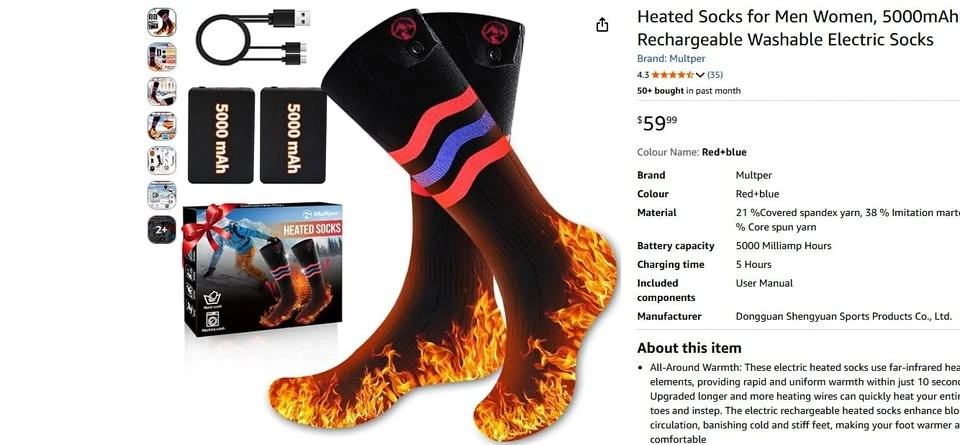 Electric Heated Socks (New Open Box)