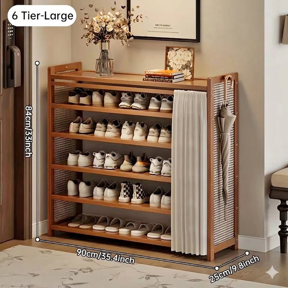 Bamboo Shoe Rack w/ Curtain NEW