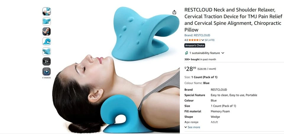 Neck and Shoulder Relaxer Traction Pillow (Blue & Black) (New)