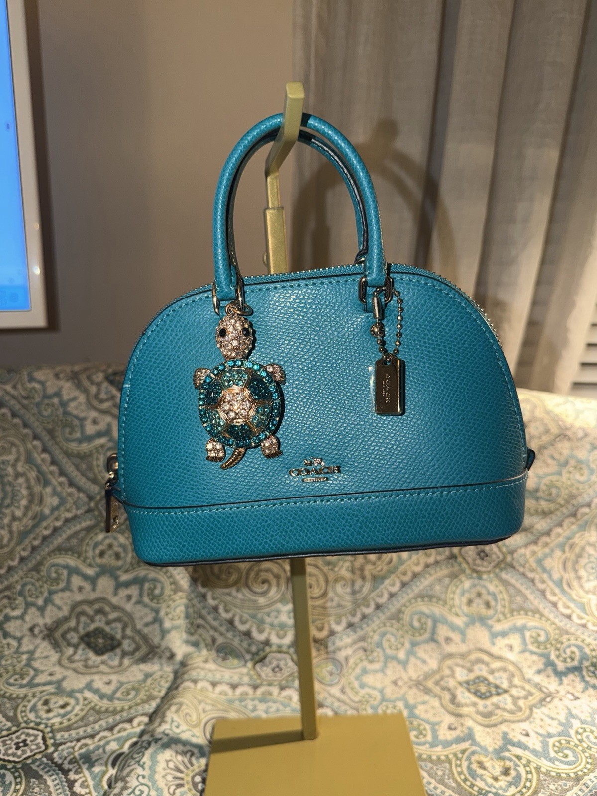 Coach Turquoise Teal Leather Mini Sierra Satchel Crossbody Bag